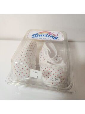 Vintage Darling Baby Shoes Red Polka Dot Mary Jane Lace Trim Size 1 New In Box